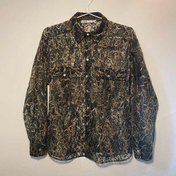 Zara snakeskin lace see through button up shirt - Picture 1 of 4
